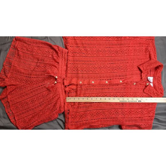 Orange Crochet Lace Two-Piece Set Top & Shorts Beach Cover-Up - Picture 2 of 4